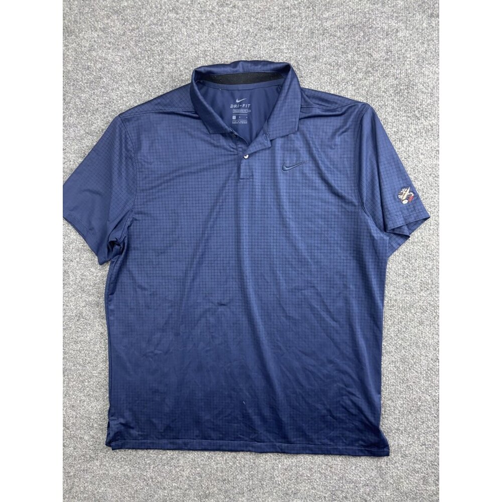 Nike Dri-FIT Polo Shirt Mens Large Blue Check Golf Standard Fit Logo Performance